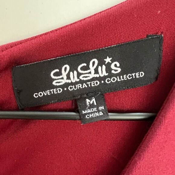 Lulus Hello World Sleeveless V Neck Skater Midi Dress Fit & Flare Burgundy M - Picture 5 of 10